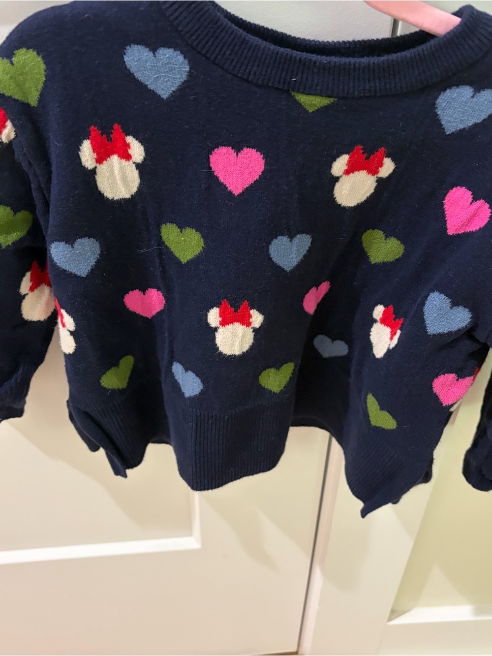 GAP x Disney Navy Sweatshirt with Pink, Blue and Green Hearts and Minnie Motifs